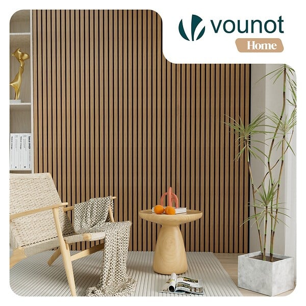 VOUNOT - Lot de 6 panneaux acoustiques muraux Tasseaux en bois MDF avec feutre noir 120x60x2.1cm chêne clair - large