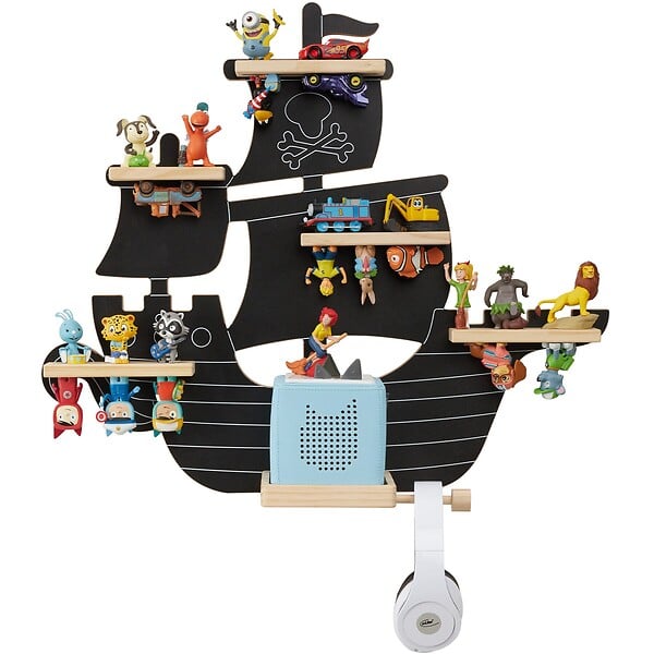 TECTAKE - Étagère murale décorative pirate en bois, pour 40 figurines, magnétique, support inclus, noir, 66,5 x 16,5 x 57 cm - large