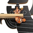TECTAKE - Étagère murale décorative pirate en bois, pour 40 figurines, magnétique, support inclus, noir, 66,5 x 16,5 x 57 cm - vignette