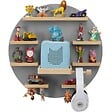 TECTAKE - Étagère murale décorative gris, motif lune, pour 28 figurines, magnétique, support écouteurs, suspension invisible, 44,5 x 16,5 cm - vignette