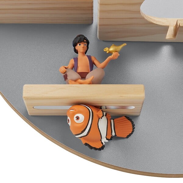 TECTAKE - Étagère murale décorative gris, motif lune, pour 28 figurines, magnétique, support écouteurs, suspension invisible, 44,5 x 16,5 cm - large