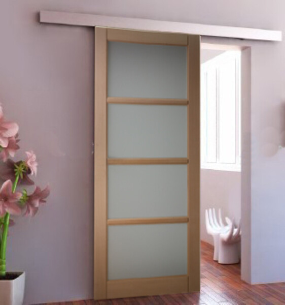 GD MENUISERIES - Porte Coulissante en hetre 4 vitrages H204 X L73 cm - large