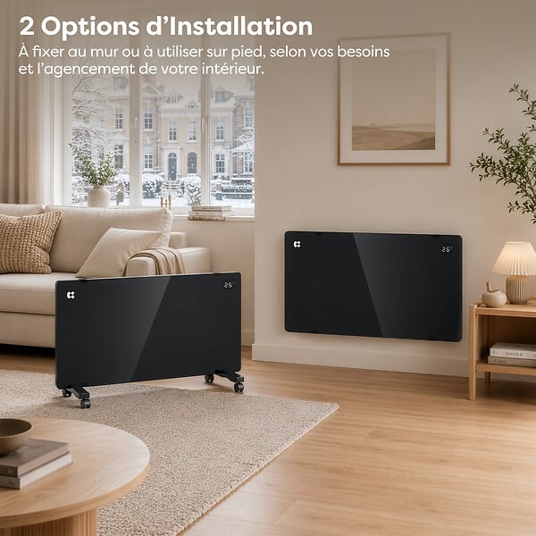CIARRA - Convecteur Radiateur Electrique Connecté 2000W Mural ou Mobile IP24 Programmable CIARRA CBHX20-B - large