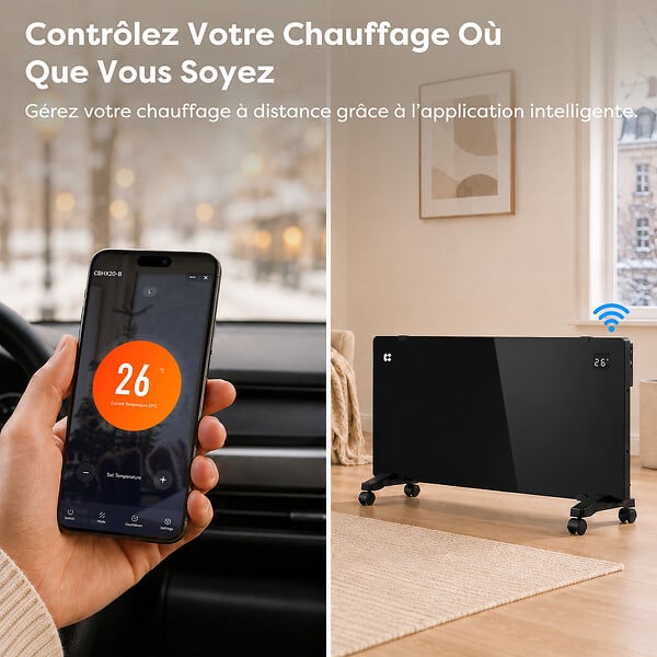 CIARRA - Convecteur Radiateur Electrique Connecté 2000W Mural ou Mobile IP24 Programmable CIARRA CBHX20-B - large