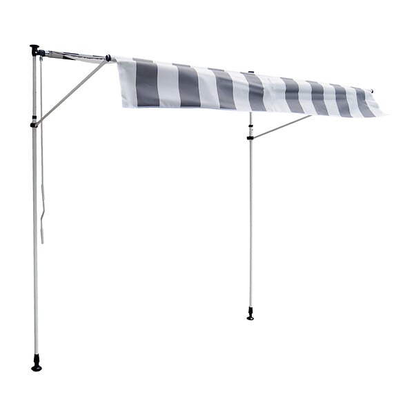 HAPPY GARDEN - Store banne pour balcon CHENE 2 × 1,2m - Toile rayée blanche/grise et structure blanche - large