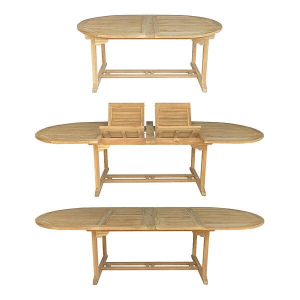 HAPPY GARDEN - Salon de jardin en teck massif LOMBOK - table ovale extensible - 10 places - large