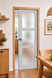 GD MENUISERIES - Porte Coulissante Greyria Gris Clair Vitrée H204 x L93 cm, Galandage, kit finition (coquille et tire doigt) - vignette