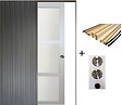 GD MENUISERIES - Porte Coulissante Greyria Gris Clair Vitrée H204 x L93 cm, Galandage, kit finition (coquille et tire doigt) - vignette