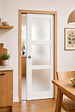 GD MENUISERIES - Porte Coulissante Kenya blanc Vitrée H204 x L83 cm, Galandage, kit finition (coquille et tire doigt) - vignette