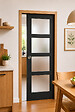 GD MENUISERIES - Porte Coulissante Telia Noir Vitrée H204 x L83 cm, Galandage, kit finition (coquille et tire doigt) - vignette