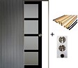 GD MENUISERIES - Porte Coulissante Telia Noir Vitrée H204 x L83 cm, Galandage, kit finition (coquille et tire doigt) - vignette