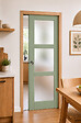 GD MENUISERIES - Porte Coulissante Vert Sauge RAL 6021 Vitrée H204 x L73 cm, Galandage, kit finition (coquille et tire doigt) - vignette