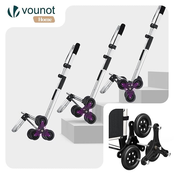 VOUNOT - Chariot de course pliable monte escalier aluminium avec crochets noir - large