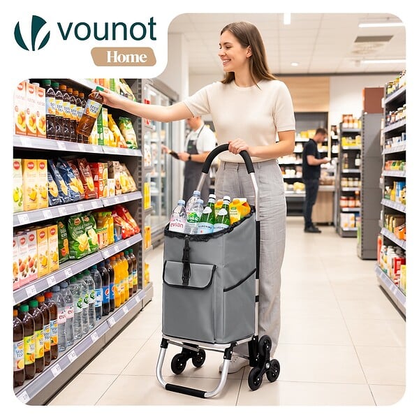 VOUNOT - Chariot de courses pliable monte escalier aluminium gris - large