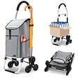 VOUNOT - Chariot de course pliable monte escalier aluminium avec crochets gris - vignette