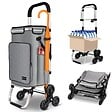 VOUNOT - Chariot de course pliable monte escalier aluminium avec crochets gris - vignette