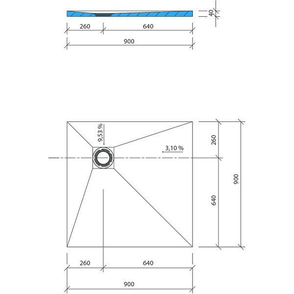 WEDI - Receveur de douche à carreler 90 x 90 Fundo Primo carré écoulement excentré - large