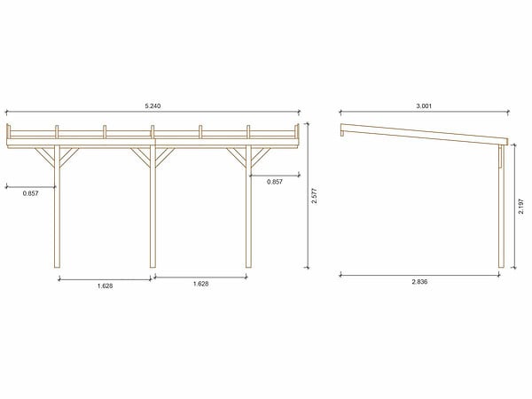 HABITAT ET JARDIN - Carport bois adossé voiture "Solar 2" - 300 x 454 x 245 cm - large