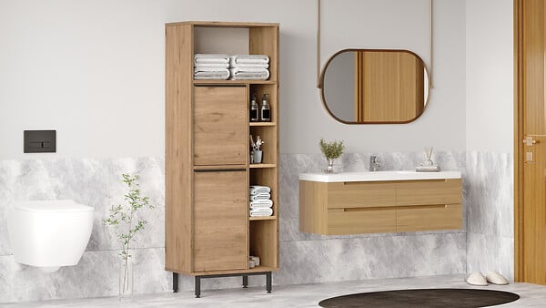 HABITAT ET JARDIN - Meuble de salle de bain en bois "ON10C" - 60 x 46 x 161 cm - Marron - large