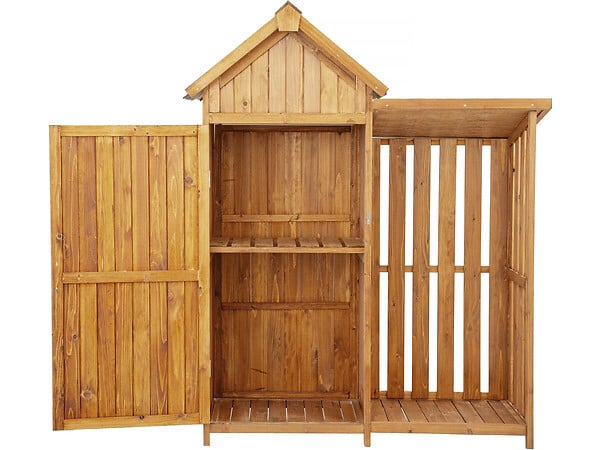HABITAT ET JARDIN - Armoire de jardin en bois avec range-bûches "Noé" - 136 x 57 x 170 cm - Marron - large