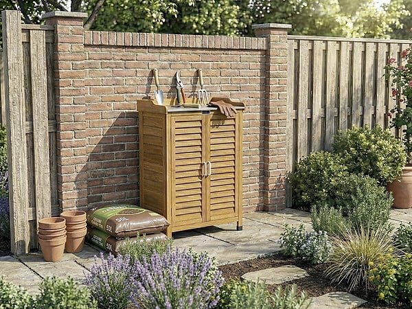 HABITAT ET JARDIN - Armoire de jardin en bois avec roulettes "Alexia" - 66 x 41 x 101 cm - Marron - large