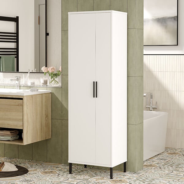 HABITAT ET JARDIN - Armoire multifonctionnelle en bois "Jienna" - 50 x 36 x 165 cm - Blanc - large
