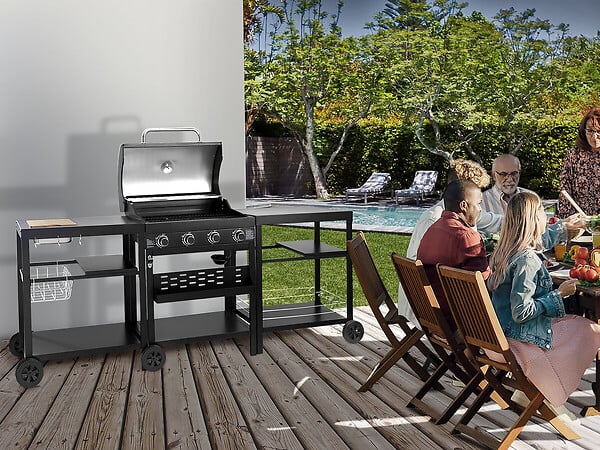 HABITAT ET JARDIN - Barbecue à gaz cuisine d'extérieur - 12 kw - 4 brûleurs - Noir - large