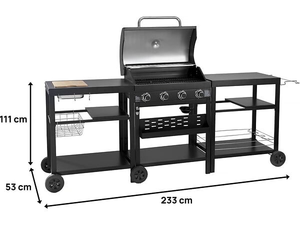 HABITAT ET JARDIN - Barbecue à gaz cuisine d'extérieur - 12 kw - 4 brûleurs - Noir - large