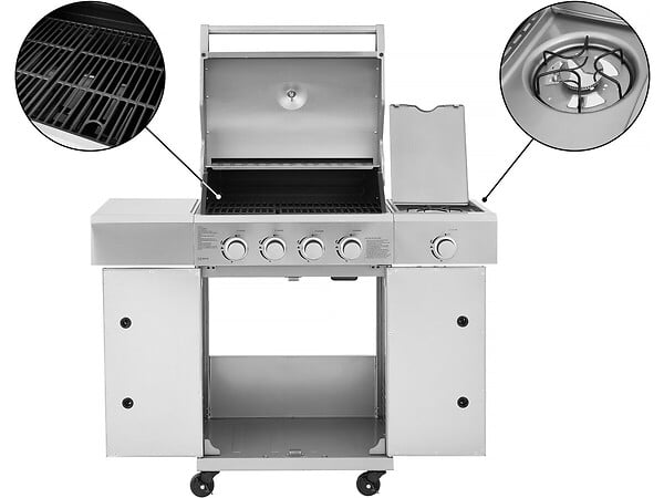 HABITAT ET JARDIN - Barbecue gaz en inox avec 5 brûleurs dont 1 latéral "Brazzo" - 118 x 57 x 104 cm - Gris clair - large