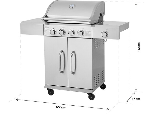 HABITAT ET JARDIN - Barbecue gaz en inox avec 5 brûleurs dont 1 latéral "Brazzo" - 118 x 57 x 104 cm - Gris clair - large