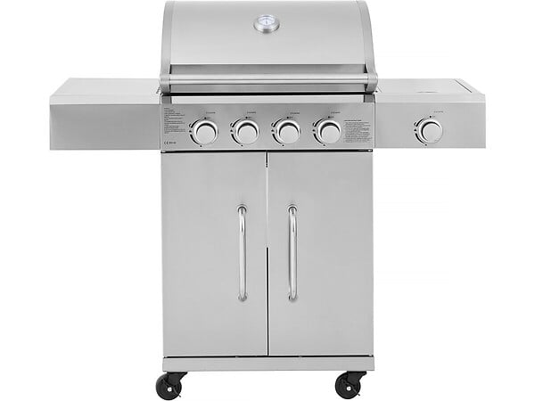 HABITAT ET JARDIN - Barbecue gaz en inox avec 5 brûleurs dont 1 latéral "Brazzo" - 118 x 57 x 104 cm - Gris clair - large