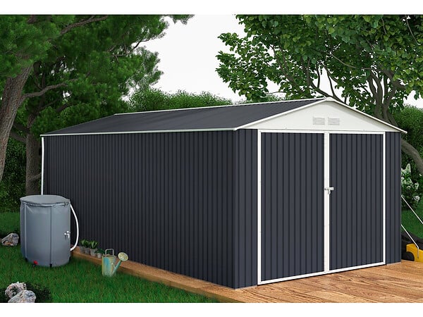 HABITAT ET JARDIN - Garage métal  " Houston" - 18,56m² avec gouttière et récupérateur d'eau - Anthracite - large