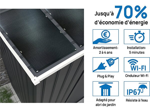 HABITAT ET JARDIN - Garage métal " Houston" - 18,56 m² avec panneau solaire - Anthracite - large
