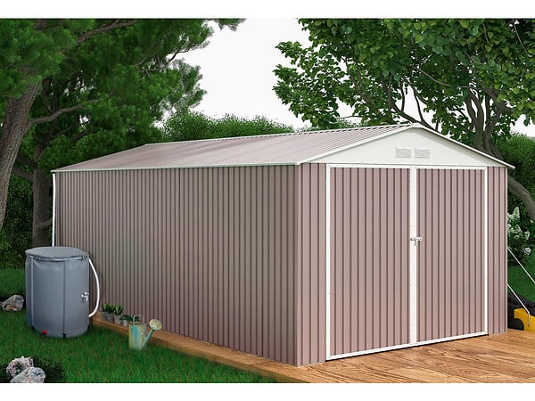 HABITAT ET JARDIN - Garage métal "Nevada" - 18,56m² avec gouttière et récupérateur d'eau - large
