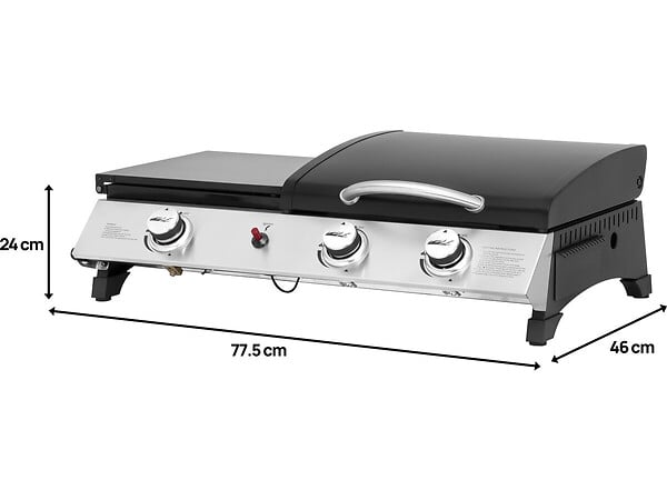 HABITAT ET JARDIN - Plancha gaz avec couvercle "Rasio" - 7.5 KW - 3 brûleurs - Noir - large
