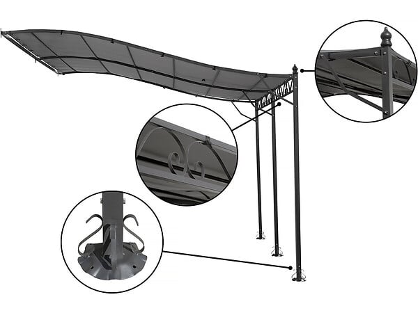 HABITAT ET JARDIN - Pergola tonnelle adossée en métal - 3 x 4 m - Gris - large