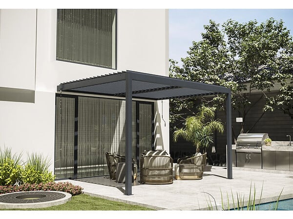 HABITAT ET JARDIN - Pergola bioclimatique adossée avec led "Windsor" - 3 x 4 m - Anthracite - large