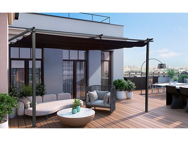 HABITAT ET JARDIN - Pergola adossée en métal avec toit rétractable -  3 x 4 m - Gris anthracite - large