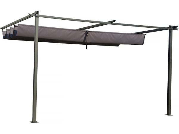 HABITAT ET JARDIN - Pergola adossée en métal avec toit rétractable -  3 x 4 m - Gris anthracite - large