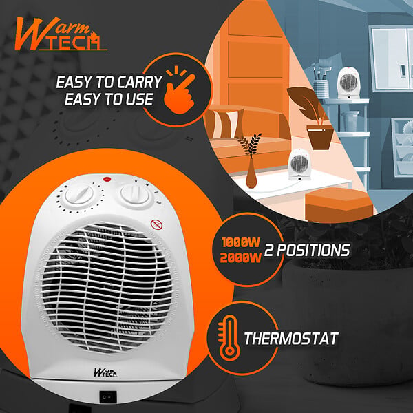 WARM TECH - Radiateur soufflant 2000W oscillant avec thermostat - large