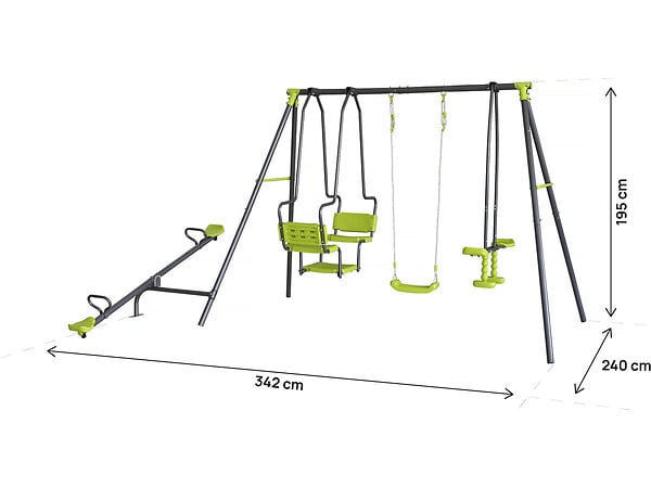 HABITAT ET JARDIN - Portique de jeu en métal avec balançoire a bascule "Lenny" - 4 agrès - Vert - large