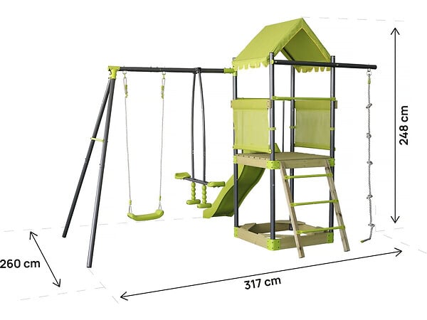 HABITAT ET JARDIN - Aire de jeu portique en métal avec toboggan et bac a sable "Sohane"  - Vert - large
