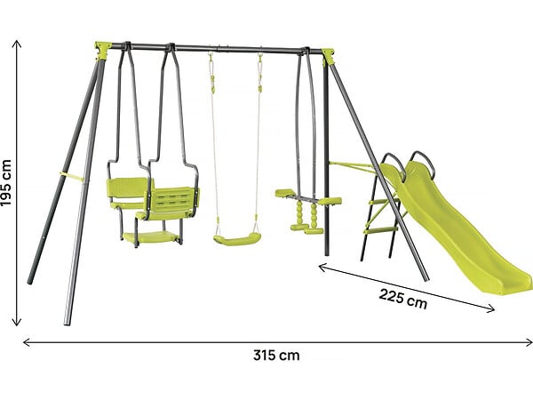 HABITAT ET JARDIN - Portique en métal avec toboggan "Ludo II" avec 4 agrès - Vert - large