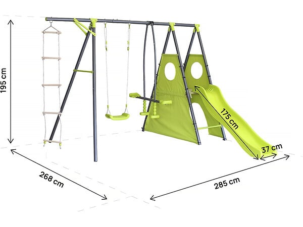 HABITAT ET JARDIN - Portique de jeu métal avec toboggan "Dany"- 5 agrès - Vert - large