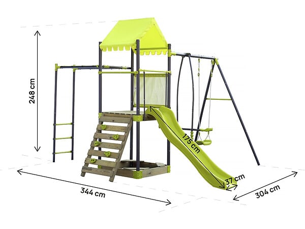 HABITAT ET JARDIN - Aire de jeu portique en métal avec toboggan et bac a sable "Lucien" - Vert - large