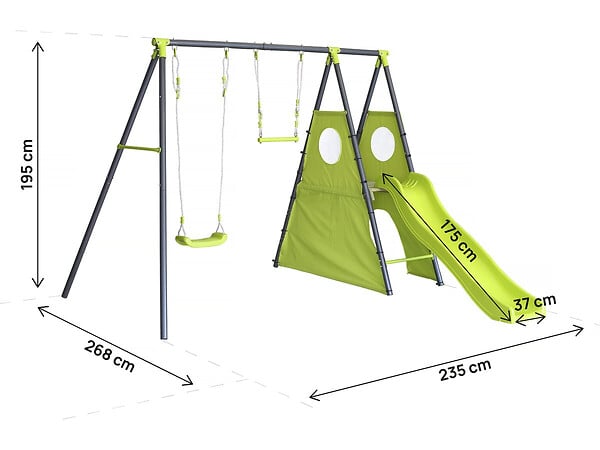 HABITAT ET JARDIN - Portique de jeu en métal avec toboggan "Kylian" - 4 agrès - Vert - large