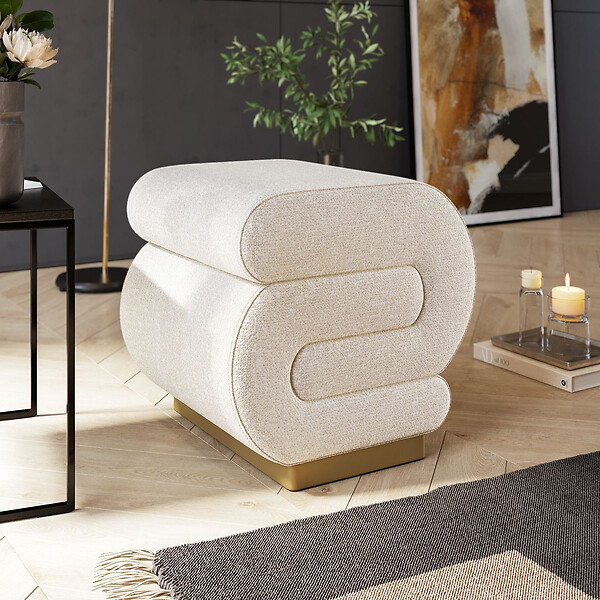 HABITAT ET JARDIN - Pouf en bois "Sally" 40 x 42 x 42 cm - Crème - large