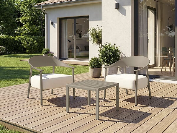 HABITAT ET JARDIN - Lot de 2 fauteuils de jardin en plastique et métal "Céora" - Taupe - large
