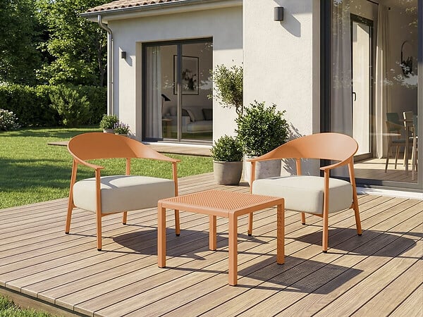 HABITAT ET JARDIN - Salon de jardin en métal et plastique "Céora" - 2 places - Orange - large