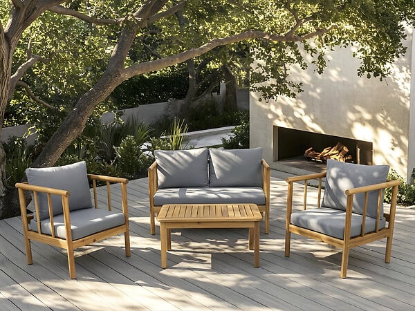 HABITAT ET JARDIN - Salon de jardin en bois avec coussins inclus "Milano" - 4 places - Gris - large